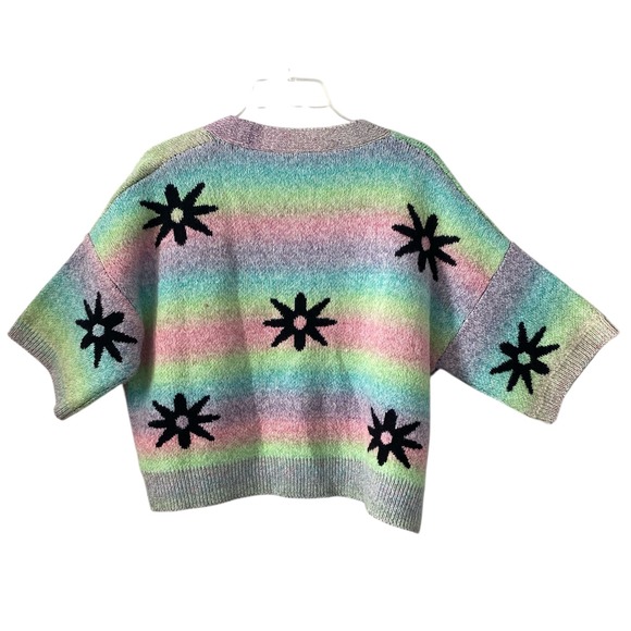 STORIA Anthropologie Rainbow Starburst Cardigan Sweater Pastel Women's Size Sm - Picture 2 of 3